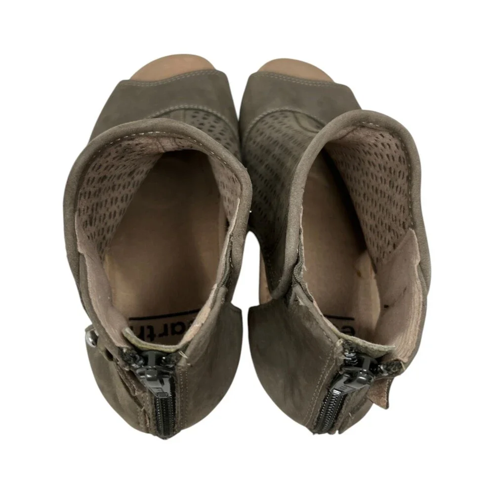 Earth Bootie Women Size 5 M Brown Perforated Leather Cutout Peep Toe Zip